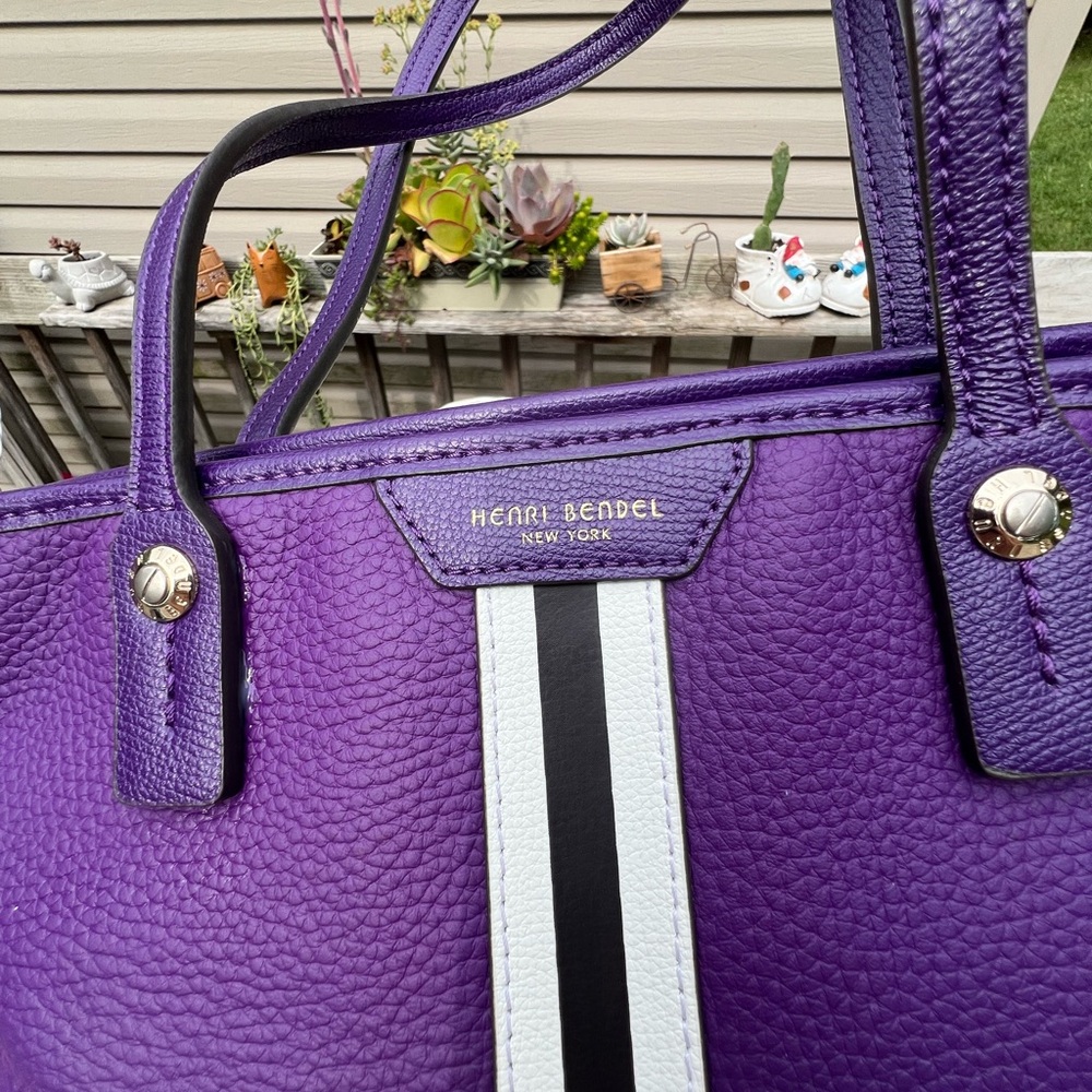 Henri Bendel Purple Tote with White and Brown Stripes - Picture 10 of 15
